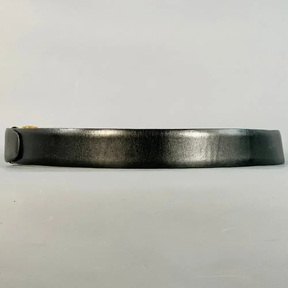 ZILLI Size 40 Black Gold Logo Leather Belt